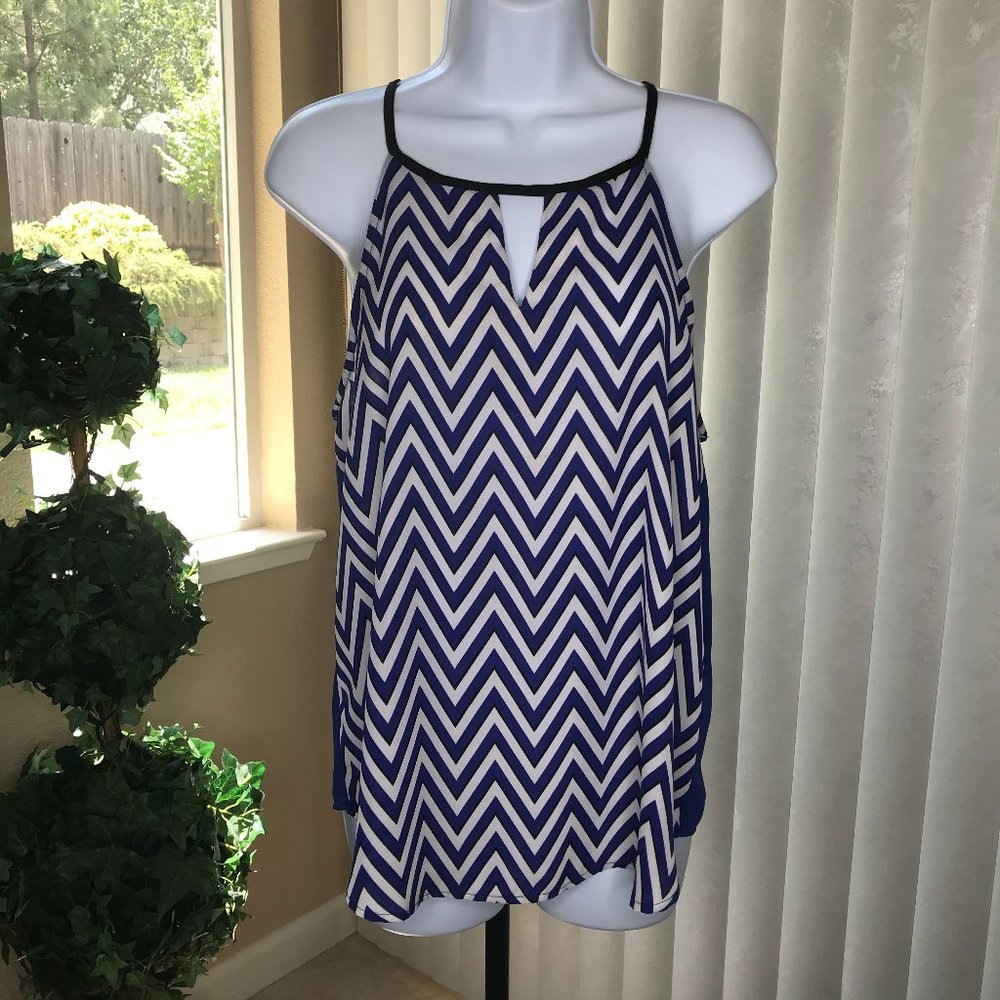 Ro & De Patterned Tank Top | Blue/Wht/Blk | Small - Picture 5 of 10